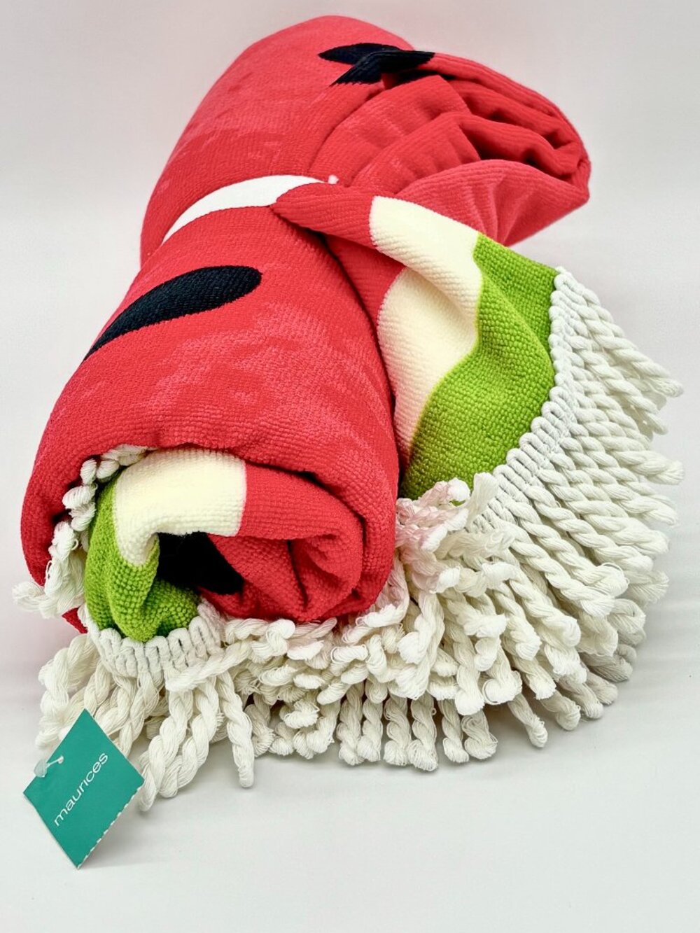 Maurices Watermelon Round Beach Towel Fringe Boho Poolside Summer Picnic Blanket